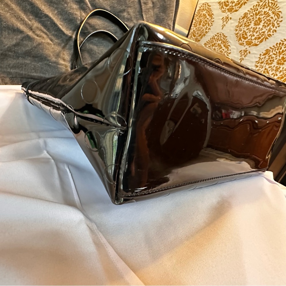 Kate Spade Black Patent Leather Polkadot Tote Bag Bow Detail - Picture 12 of 13